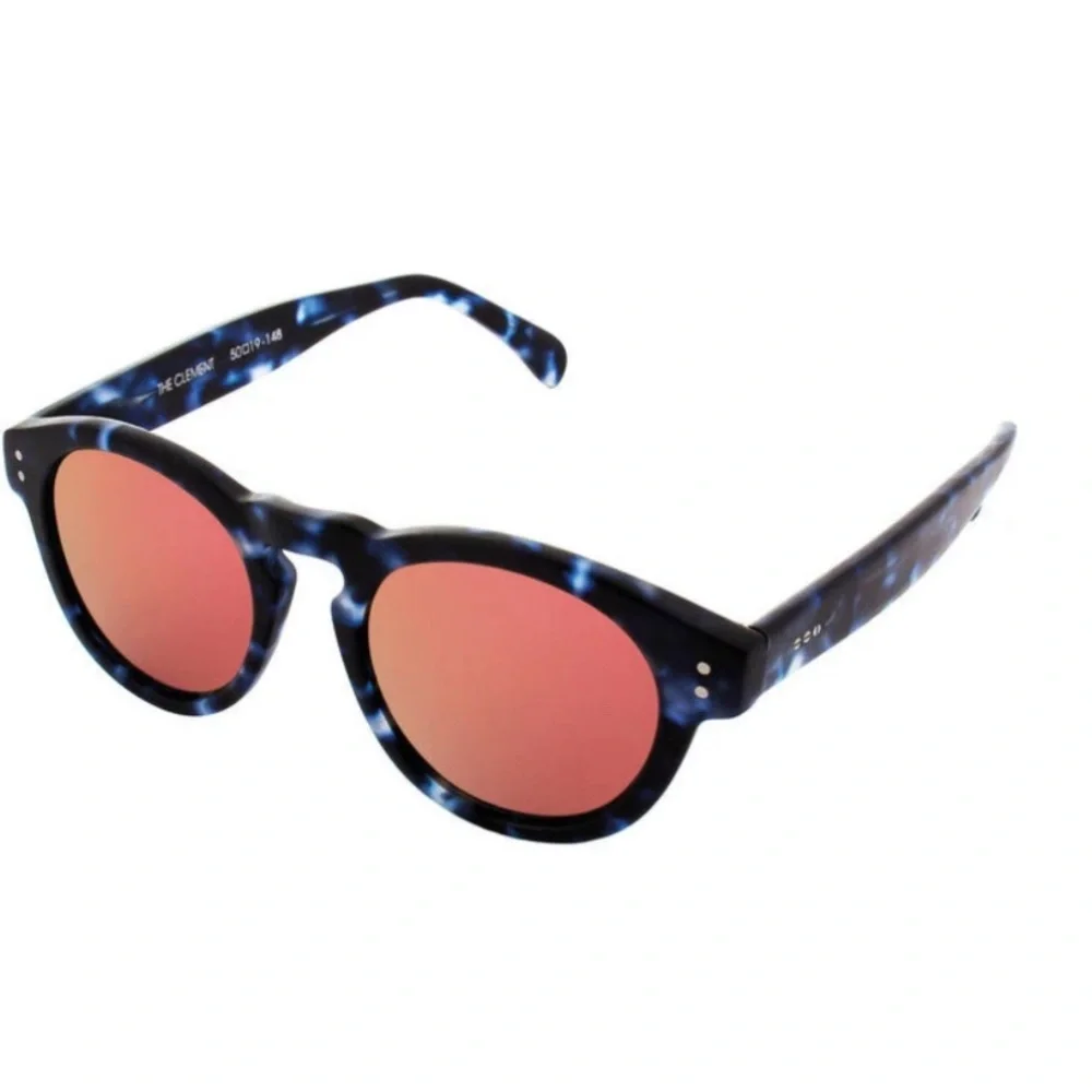 Komono Round Sunglasses in Blue Tortoiseshell Frame with Pink Lenses